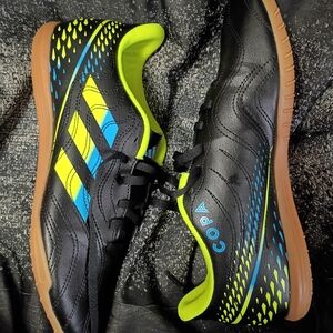 adidas Black Indoor Soccer Shoes with Neon Yellow & Blue Accents